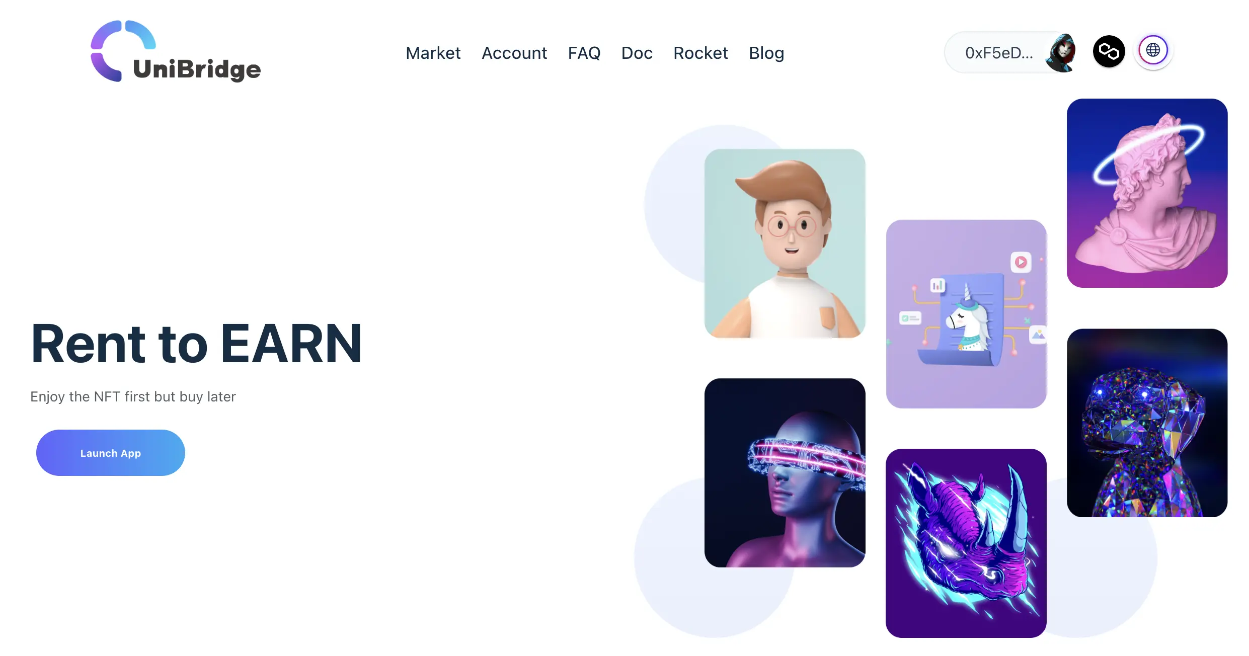UniBridge Rent to EARN homepage